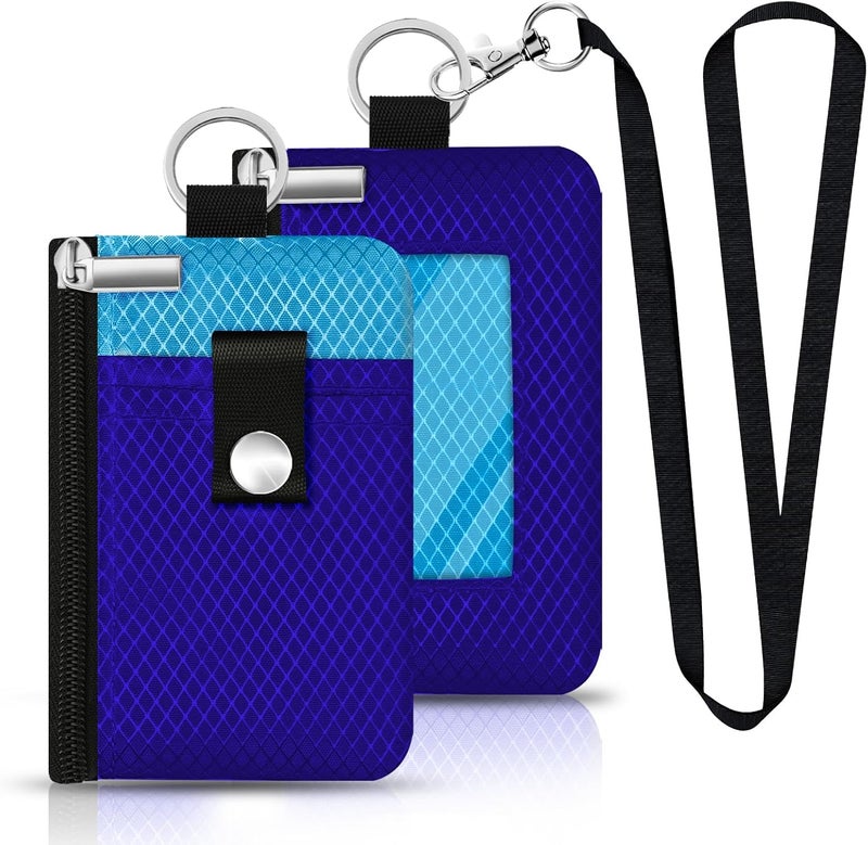 CCUMI Minimalist RFID Blocking Small Wallet with ID Window,WaterResistant Zip Id Case Wallet with Lanyard Keychain for Cards,Cash,Travel,Women,Men (Sapphire Blue/Lake Blue) - Image 1